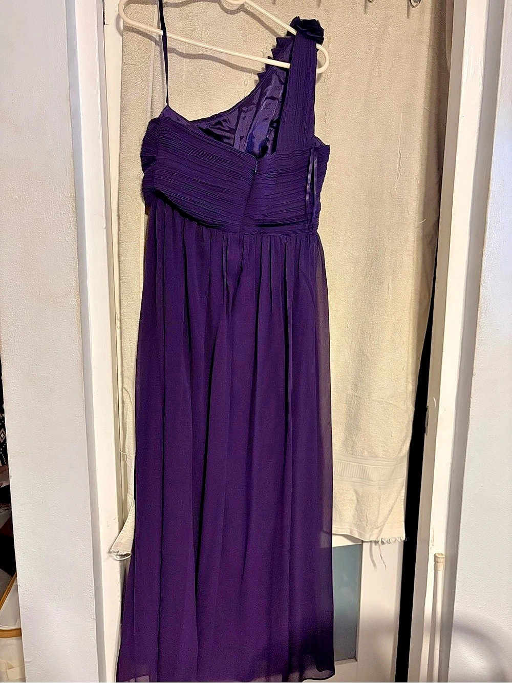 Pleated One-Shoulder Maxi Dress in Purple Like New